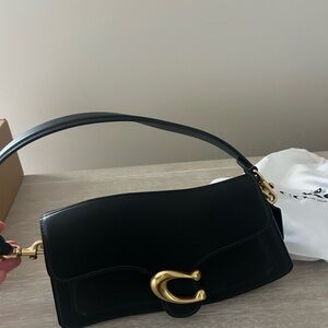 Coach Black Leather Shoulder Bag with Gold 'C' Hardware